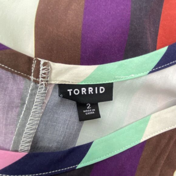 TORRID Trapeze Midi Dress Challis Stripe Size 2(18-20) Run smaller Side Pockets - Picture 3 of 6
